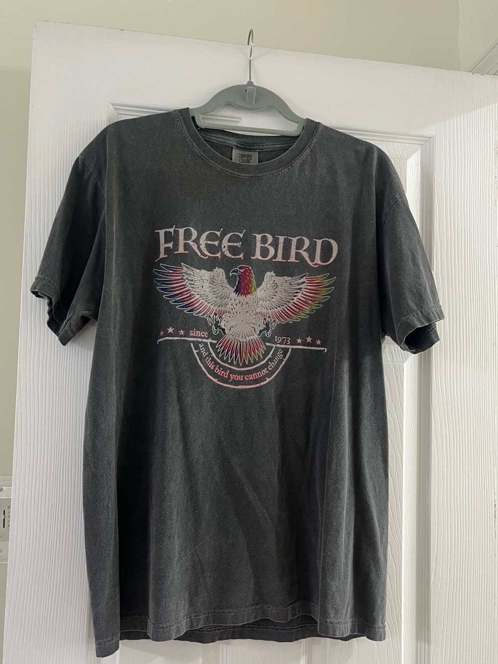freebird Black Tee with Multicolor Eagle Graphic
